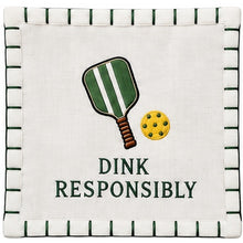 Load image into Gallery viewer, Dink Responsibly — individual white linen pickleball cocktail napkin