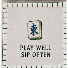 Load image into Gallery viewer, Play Well Sip Often — individual embroidered linen cocktail napkin