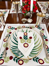 Load image into Gallery viewer, Red & Green Morning Glory Linen Placemat | GiGi Grimstad