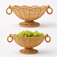 Load image into Gallery viewer, Handwoven natural Iraca bread and fruit basket styled with green grapes