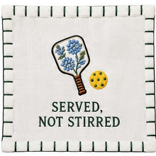 Load image into Gallery viewer, Served, Not Stirred — individual white linen pickleball cocktail napkin
