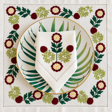 Load image into Gallery viewer, Red &amp; Green Morning Glory Linen Placemat | GiGi Grimstad
