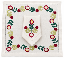 Load image into Gallery viewer, Red and Green Glory Embroidered Linen Napkin | GiGi Grimstad
