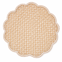Load image into Gallery viewer, GiGi's Mat, natural handwoven rattan mat with white piping
