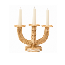 Load image into Gallery viewer, Handwoven natural Iraca palm three-light candleholder
