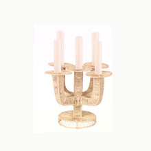 Load image into Gallery viewer, Handwoven natural Iraca palm five-light candleholder with balanced white space
